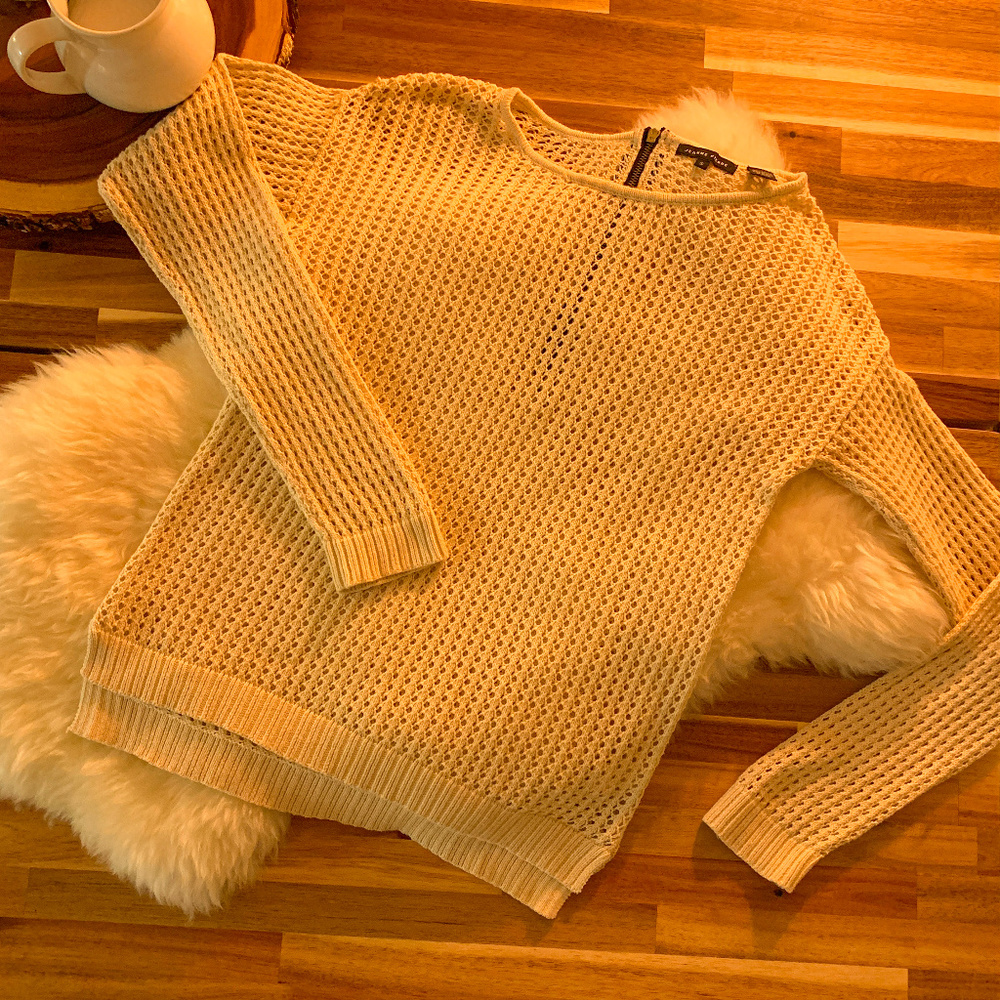 Jeanne Pierre Cream Open Knit Back Zipper Sweater